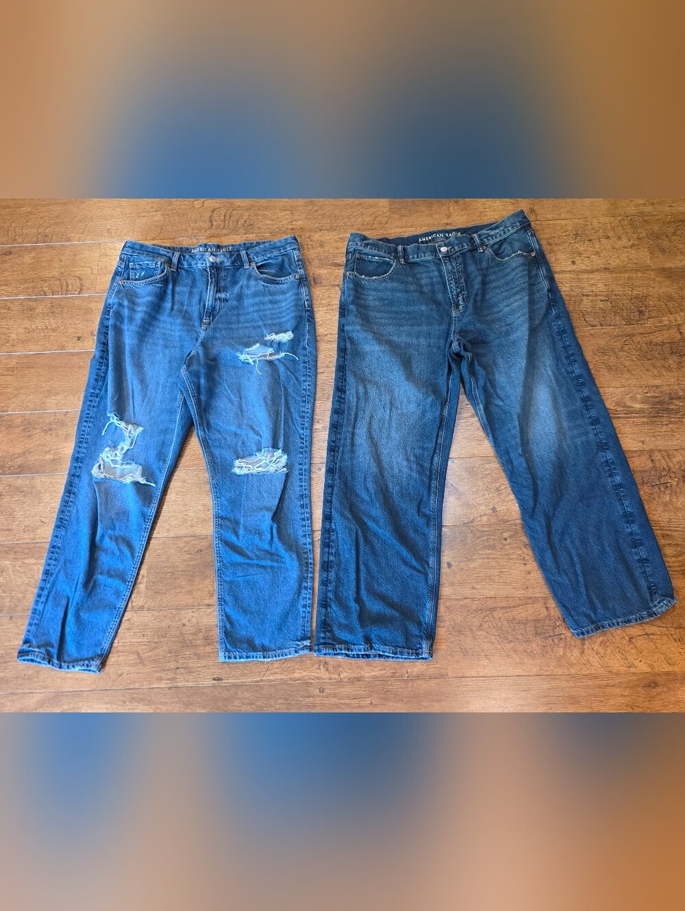 2 Pair American Eagle Outfitters Womans’s Blue Distressed Jeans Size 16 Strigid.
